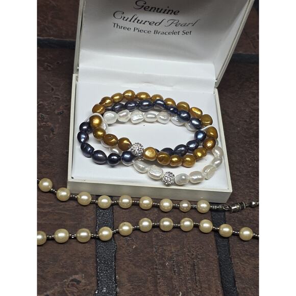 Genuine Cultured Pearl Necklace Bracelet Jewelry Set - Picture 2 of 5